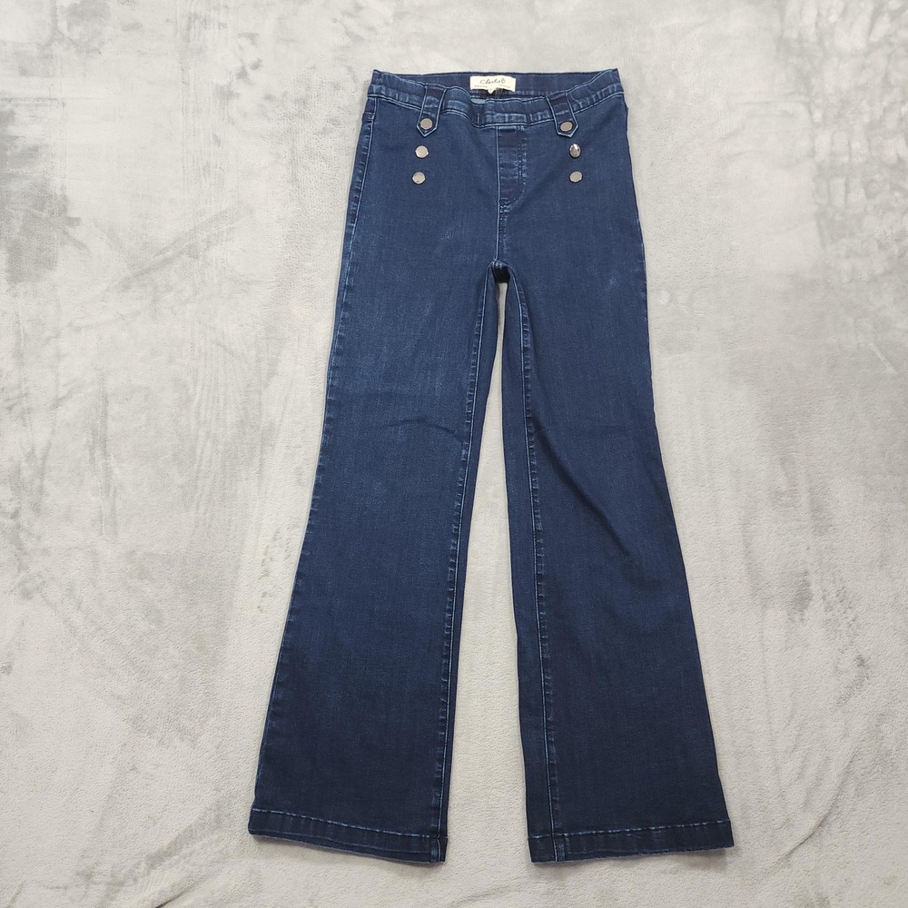 Charlie B Jeans Womens 6 Blue Mid Rise Wide Leg Pull On Sailor Nautical Casual